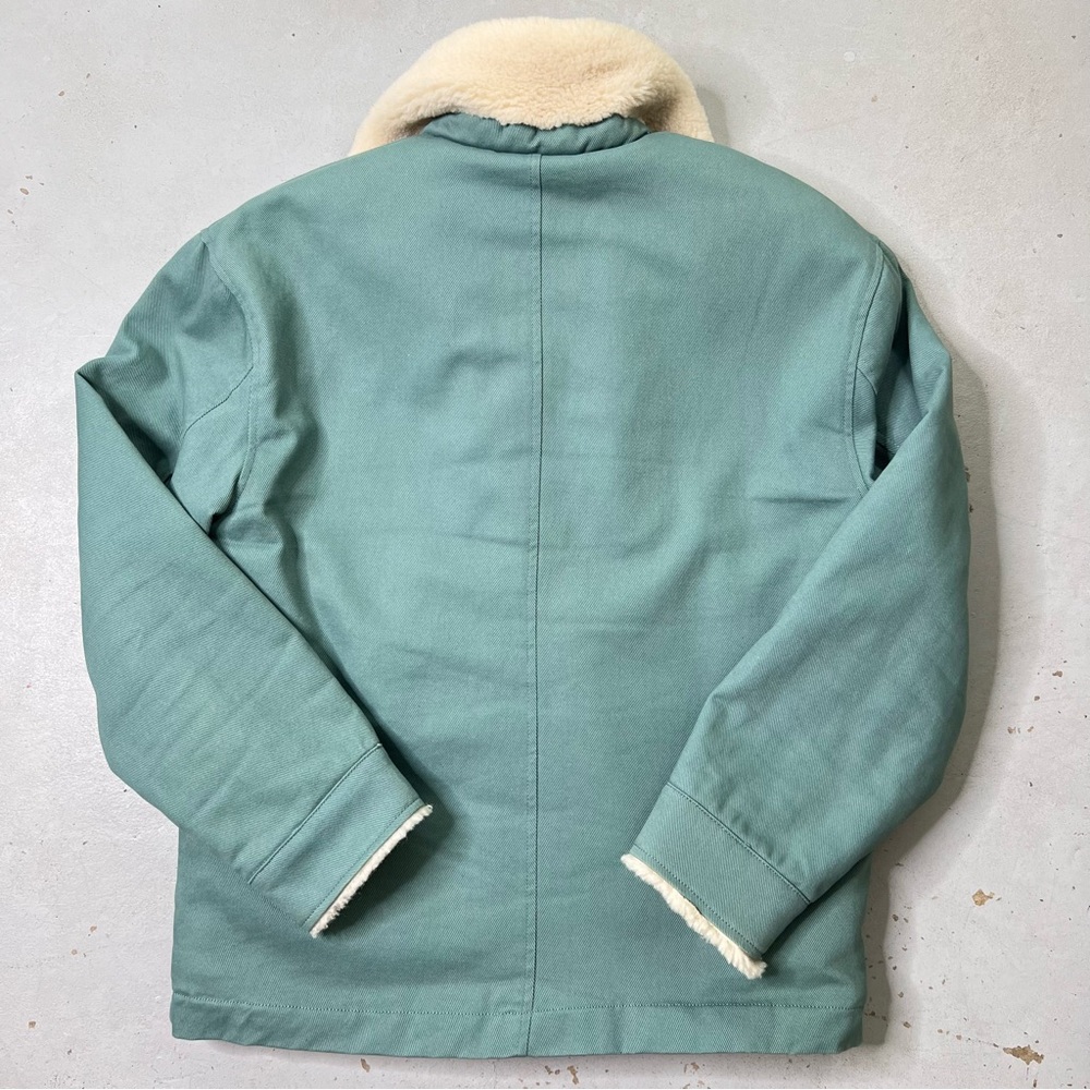 Zara Men’s Green Aqua Faux Sherpa Lined Heavy Denim Chore/Trucker Coat Medium - Picture 12 of 13